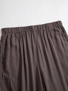Rusticease Plus Size Women's Fall Solid Color Round Neck Long Sleeve Asymmetric Hem Top And Wide Leg Pants Loose 2-Piece Set Two Piece Set Elegant - Brown - View 6