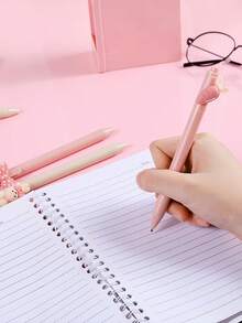 SHEIN 黑色凝胶墨水塑料点击粉色奶油色可爱女孩笔 - 多色 - 查看 5