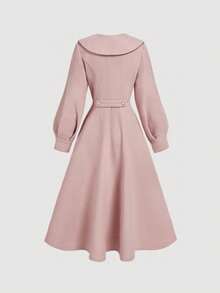 SHEIN MOD Women's Light Pink Lapel Double-Breasted Cinched Waist Mid-Length Overcoat,Fall / Winter Clothes For Women,Halloween,Party,Elegant,Goth,Wedding,Evening Dress Chic Wedding ,Women's Winter Coat