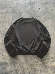 AXEPEAK 男式宽松圆领长袖套头衫，秋冬 - 灰色 - 查看 2