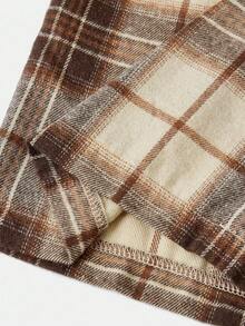 Girlism Teen Girls Pants Plaid Daily Wear Microfleece Football/Soccer Black And White Sportswear Wide Leg Pants Plaid Pants Checkered Pants Brown Plaid Pants Loose Pants Fall Winter - Brown - View 4