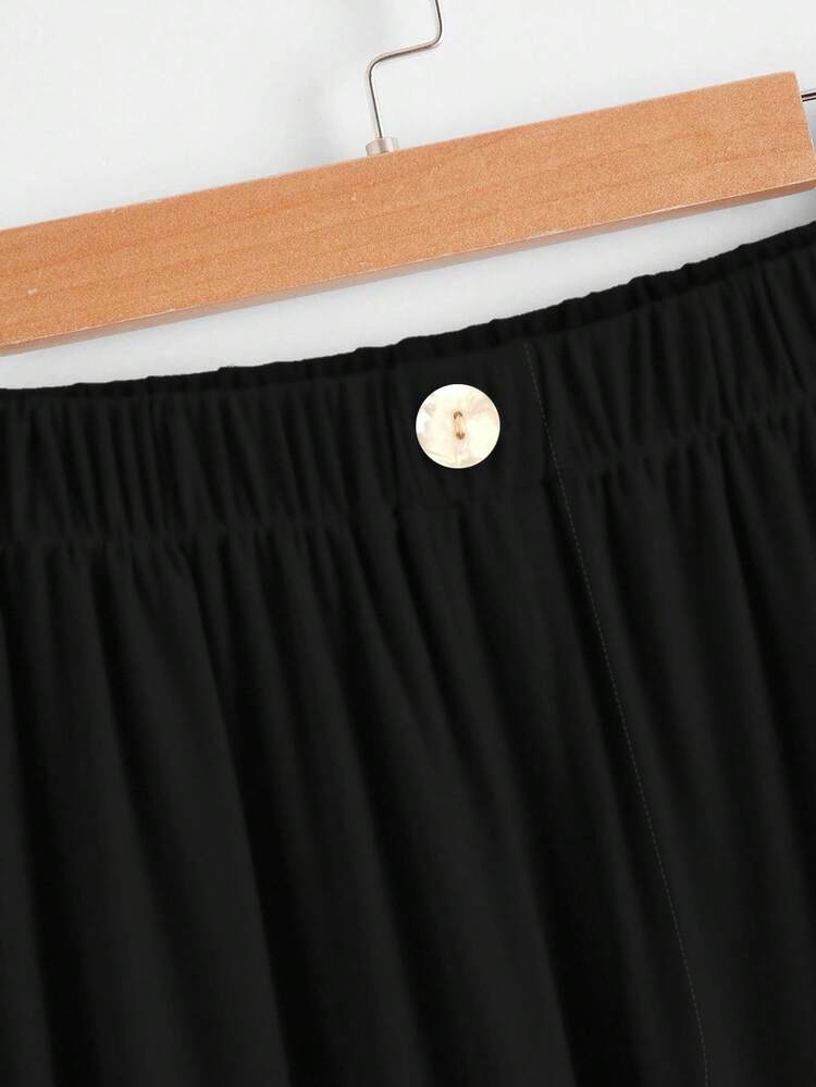 Plus Single Button Wide Leg Pants