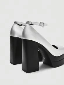 SheIn MOD 女士时尚玛丽珍百搭厚底高跟鞋 - 銀色 - 查看 3