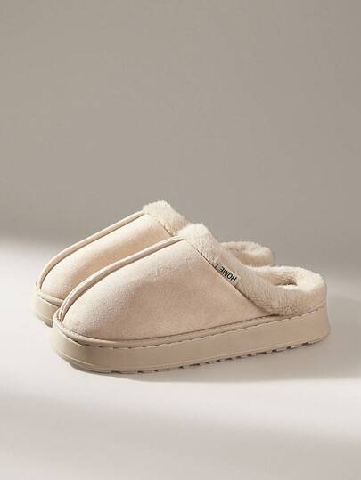 Solecia Fluffiga tofflor för kvinnor med tjock sula, varmt plyschfoder, halkskydd, lämplig för inomhus-/utomhusbruk, fashionabla fritidsskor i enfärgade hem för vintern