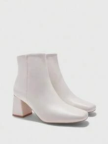 CUCCOO BIZCHIC Giày bốt nữ thời trang mũi vuông, gót chunky, màu be, kiểu dáng tối giản cổ điển, đa năng, có khóa kéo bên hông, phù hợp đi làm, đi mua sắm, mặc hàng ngày, mùa thu/đông. - Màu be - Xem 6