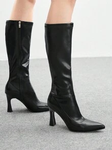 CUCCOO BIZCHIC 黑色尖头高跟及膝靴，新款秋冬女士弹力修身长靴，适合工作/日常穿着 - 黑色 - 查看 2