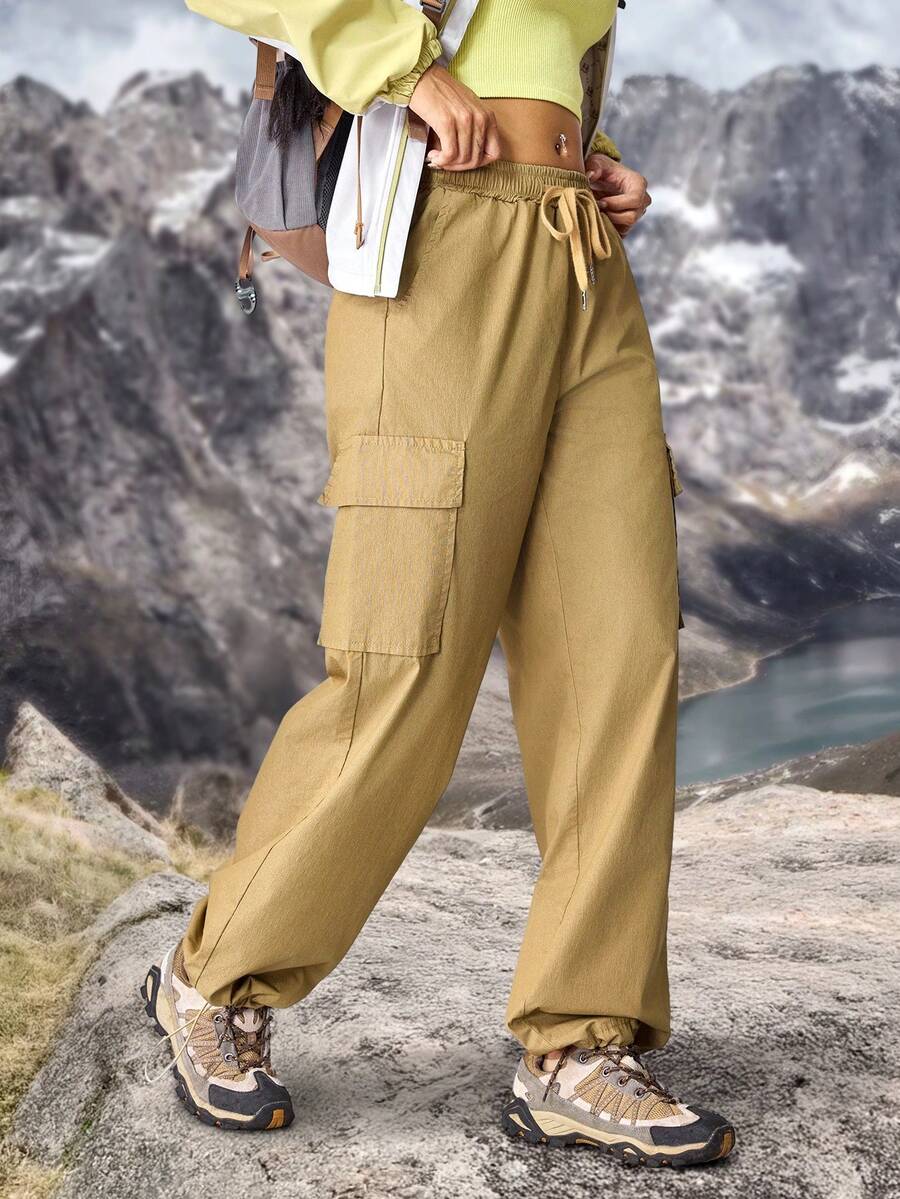 SHEIN Essnce Women's Casual Straight Leg Hiking Pants,Khaki Summer Vacation Detachable Denim Sun Protection Lightweight Quick Dry Outdoor Camping Hiking Pants - Black - View 1