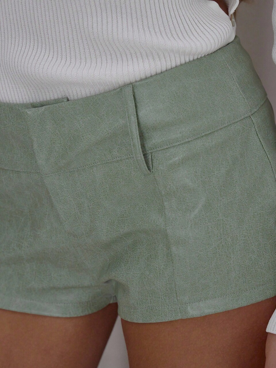 Faux Leather Waistband Detail Micro Mini Shorts Only Classy Cute Sexy Streetwear Night Out  Party Elegant Casual Summer Vacation Holiday Festival