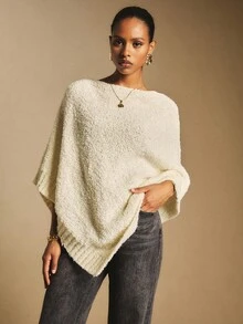 Poéselle Solid Color Casual Loose Asymmetric Hem Women Sweater In Fall/Winter,Cozy Fall And Winter Clothes For Women - Apricot - View 4