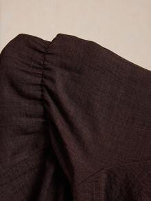 Elaquor Plus Size Solid Color Loose Long Sleeve Top And Wide Leg Pants 2 Pieces Set - Coffee Brown - View 6