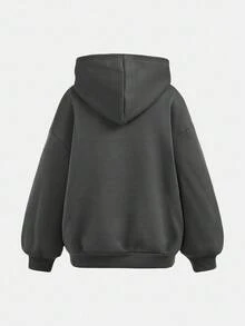 SHEIN Girlism Tween Mädchen Oversized Grau Strick Lässig Schule Englisch Muster Kapuzenpullover, Rückkehr zur Schule, geeignet für Herbst/Winter