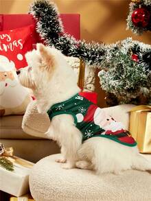 PETSIN 1件宠物圣诞老人“Ho Ho Ho”可爱图案印花绿色狗狗背心 - 綠色 - 查看 3