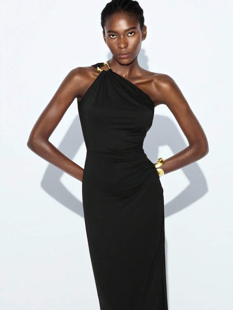 SHEIN Maija MAIJA Urlaubs-Häkelbesatz V-Ausschnitt Smock-Midi-Kleid