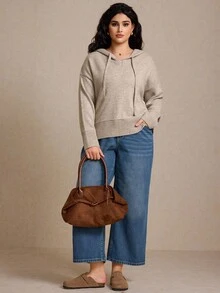 Elaquor Pull à capuche casual pour femmes grandes tailles en automne/hiver - Camel - Voir 1