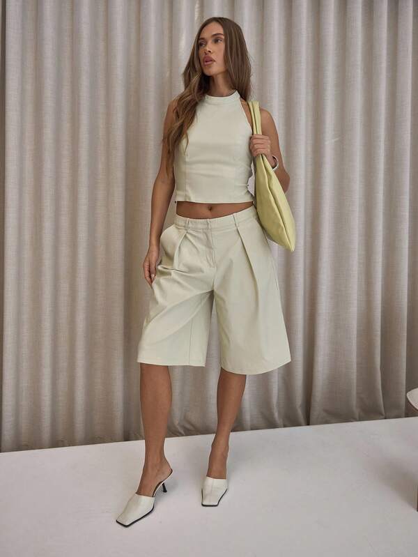 MUSERA Shorts rectos plisados de corte elegante y largo, solo para vestir con clase, sexy, de calle, para salir de noche, fiesta, elegante, para el Día de San Valentín, primavera