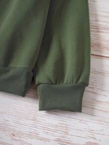 EMERY ROSE Halloween Pumpkin Drink Graphic Casual Minimalist Print Loose Thick Crew Neck Long Sleeve Hoodie Sweatshirt, Suitable For Autumn & Winter, Plus Size Fall - Army Green - View 5