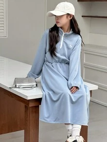 DAZY Tween Girls Knitted Collared Animal Embroidered Dress Fall,Winter - Grey - View 7