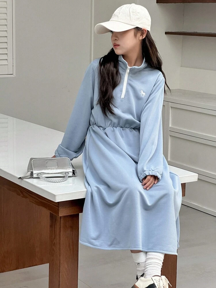 Tween Girls Knitted Collared Animal Embroidered Dress Fall,Winter