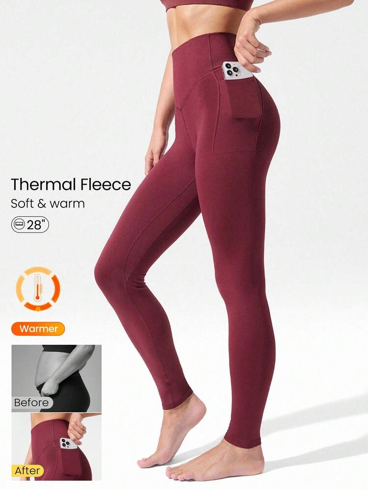 28" FeatherFit™-Warm High Waist Leggings With Side Pockets Low Impact Yoga Pilates Daily Autumn Winter