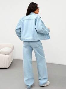 EURMUSE Single-Breasted Casual Denim Jacket And Jeans Set Denim Jacket And Jeans Set Women Blue 2 Piece Set Women Womens Light Blue Denim Set 2 Piece Denim Set Women Jean 2 Piece Set - Light Wash - View 3