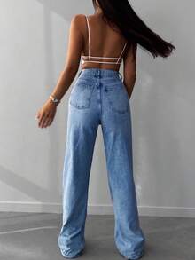 SHEIN PETITE Jeans a gamba dritta con orlo grezzo in 100% cotone, taglia petite