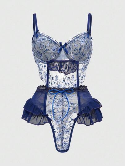 Kawaii Mono sexy hecho a mano con brocado delicado, volantes y lazo estilo pastoral romántico de vacaciones para mujeres