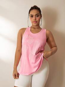 Gameset SHEIN Sport 大码女式宽松无袖休闲户外运动T恤 无袖健身上衣 曲线运动上衣 女式运动背心 大码曲线运动上衣 - 彩色 - 查看 3