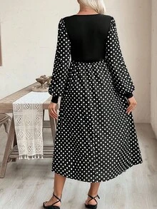 SHEIN 休闲宽松长袖圆领舒适哺乳连衣裙 - 黑色 - 查看 2