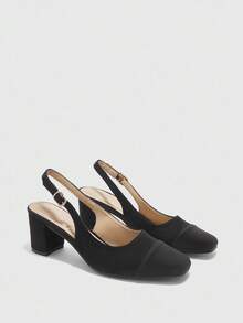 CUCCOO BIZCHIC 女士时尚迷人高跟鞋，黑色 PU 皮革材质，方头，通勤，舒适，室内，办公室，街头，派对，旅行，度假，春夏季，适合搭配连衣裙、牛仔裤、短裤 - 黑色 - 查看 6