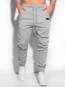 Manfinity Homme Pantalones largos con cintura con cordón y bolsillos en ángulo para hombres, para el otoño - Gris Claro - Ver 1