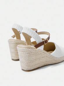 Styleloop 女式帆布厚底凉鞋，系带坡跟鞋，轻便高跟，适合派对/婚礼/休闲/度假，波西米亚风格 - 白色 - 查看 5