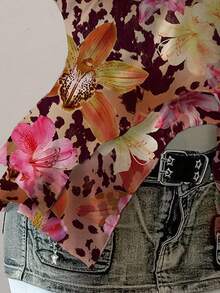SHEIN EZwear Leopard Floral Romantic Vintage Casual Printed Mesh Women Camisole Top, Comfortable For Autumn - Multicolor - View 4