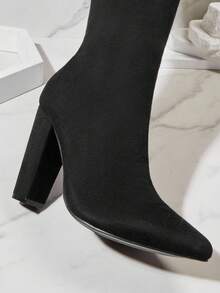 SHUZIA Women's Glamorous Pointy Toe Thigh High Block Heel Boots For Christmas - Black - View 3