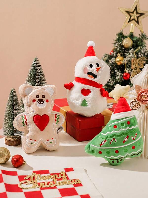 PETSIN 1pc Talking Christmas Plush Toy, Adorable Embroidered Snowman, Christmas Tree, Gingerbread Bear With Sound Chip. Pet Soft Squeaky Toy For Small/Medium Dogs & Cats, Christmas Decoration & Gift