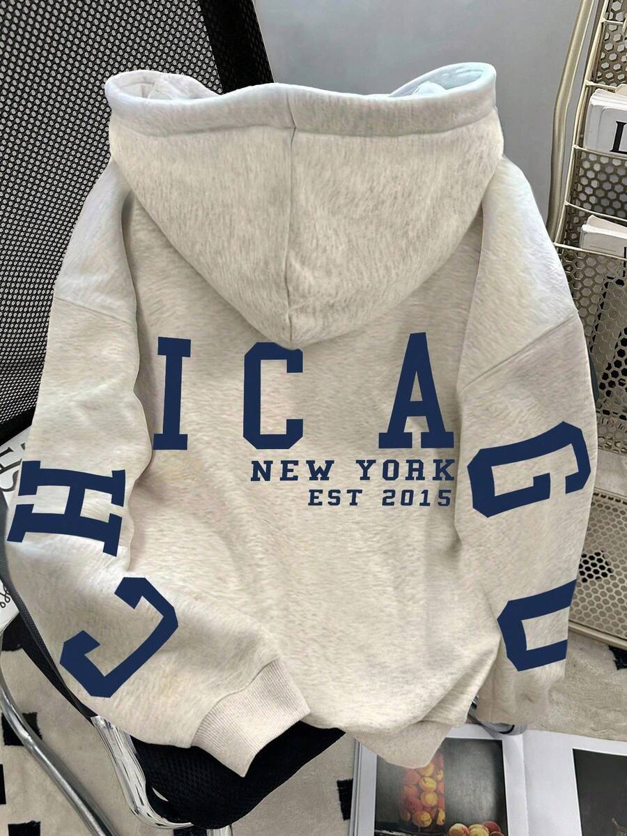 INAWLY 女式休闲宽松字母图案落肩连帽套头衫秋季