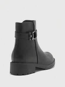 CUCCOO BIZCHIC 女式基本款黑色厚底中筒靴 - 黑色 - 查看 8