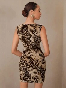 Modelyn Women's Leopard Print Sleeveless Bodycon Mini Dress, Street Style - Brown - View 2