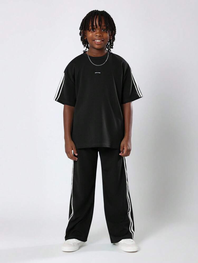 Wide Leg Track Suit With Stripe Sleeve Details