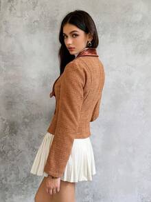 SHEIN Unity Women's Retro Corduroy Collar Jacket, Autumn/Winter - Khaki - View 2