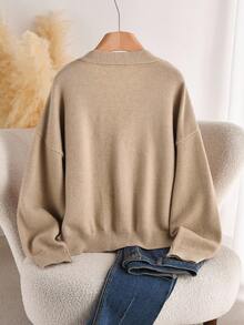 Elaquor Plus Size Women Floral Pattern Drop Shoulder Long Sleeve Casual Knit Cardigan, Autumn/Winter