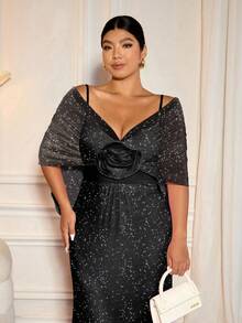 Allurite Abito aderente da donna elegante con decorazione in rete metallica nera di taglia curvy - nero - Visualizzare 7