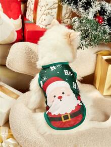 PETSIN 1件宠物圣诞老人“Ho Ho Ho”可爱图案印花绿色狗狗背心 - 綠色 - 查看 2