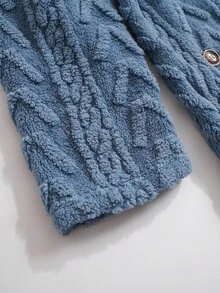 Rusticease Textured Plush Warm Comfortable Button Decorated Hooded Plus Size Jacket ,Spring - Blue - View 5