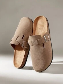 Solecia 男士穆勒鞋，新款复古一脚蹬休闲鞋，宽松舒适，包头平底穆勒鞋，配有可调节绑带，秋冬季加垫款或四季皆宜的无垫款 - 沙色 - 查看 2