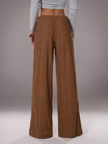 SHEIN Unity 1pc Women's Brown Low-Waist Drawstring Pants,Hollow Knit Jacquard Design Fabric,Loose Wide-Leg Comfortable Casual Autumn,Boho,Vacation,Holiday Pants - Coffee Brown - View 2