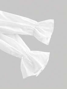 SHEIN MOD 女式牛仔效果印花荷叶边袖口纽扣设计时尚衬衫 - 藍白色 - 查看 5