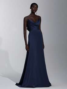 Elitara Elegant & Luxurious Green Ruffle Trim Bridesmaid Dress - Navy Blue - View 7