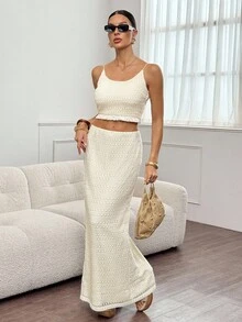 SHEIN Tall 2pcs Women Knitted Camisole Set, Casual Minimalist Daily Wear, Suitable For Summer & Autumn,Elegant Women's Set .Going Out Outfit.Chic Women's Set,Home, Casual, Elegant, Commuting, Versatile, High-Quality Upgrade, Personalized, Suitable For Parties, Commuting To Work, Meeting Customers, And Many Other Scenes, Old Money Style, Boss Feeling, Gangster Wife Style,White Dress For Civil Wedding,Fall Clothes For Women,Chic Women's Set