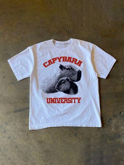 Manfinity Dauomo 休闲街头风男士圆领T恤，水田鼠动物图案系列