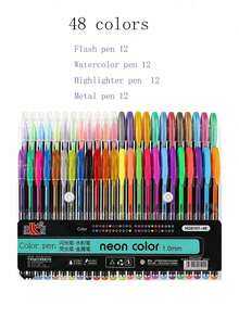 12Pcs/18Pcs/24Pcs/36Pcs/48Pcs/60Pcs Glitter Gel Pen & Fluorescence Pen, A Variety Of Colors To Choose From,Back To School - Multicolor - View 11
